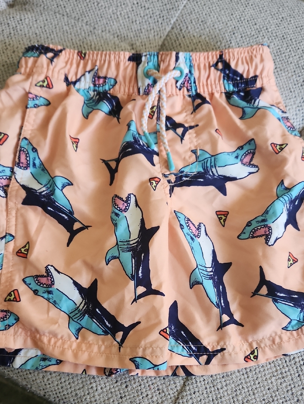 Cat & Jack Peach Shark-Print Swim Trunks